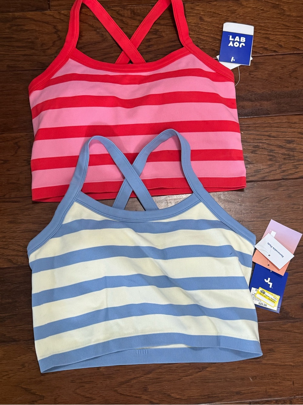 JoyLab Blue and Cream Striped Ribbed Bralette